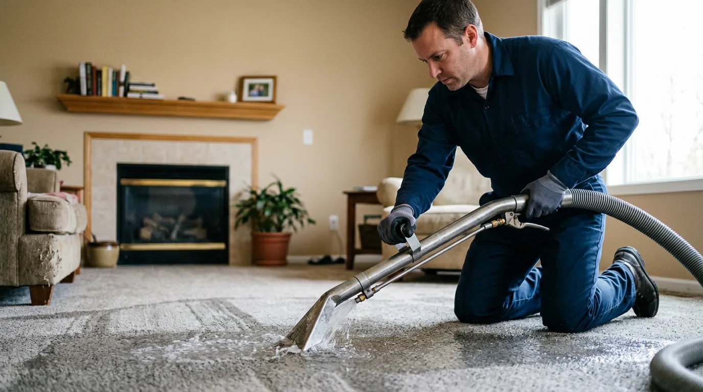 Water damage restoration technician working near Woodland, WI